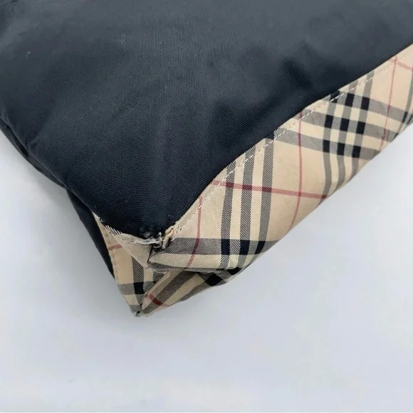Auth Burberry Blue Label Nova Check Nylon Black Hand Bag - Picture 10 of 16